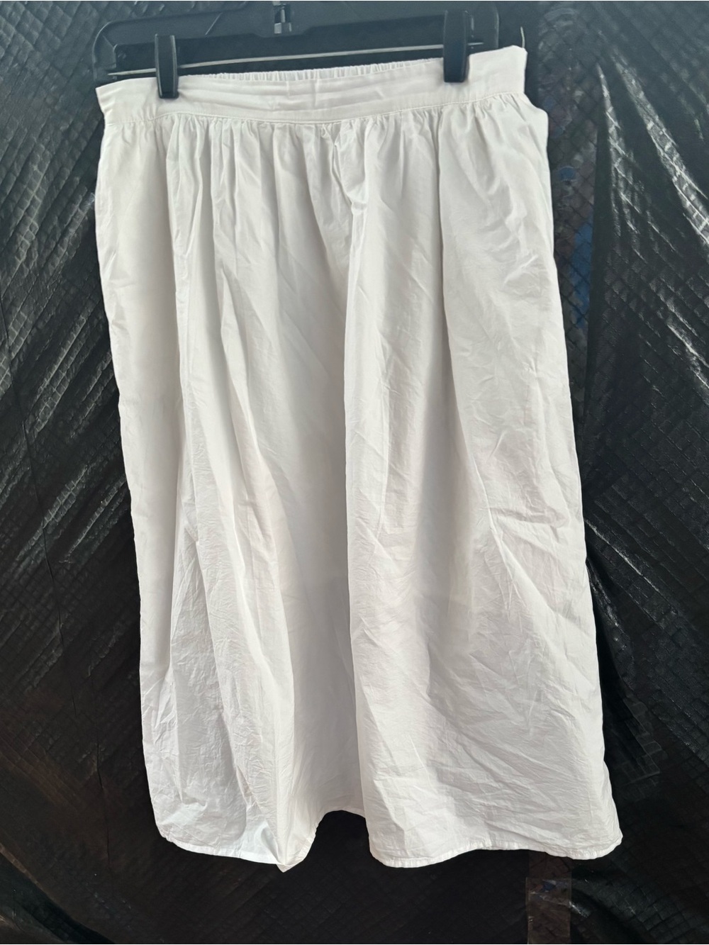 Women's 100% White Midi Skirt with pockets Gathered Waist